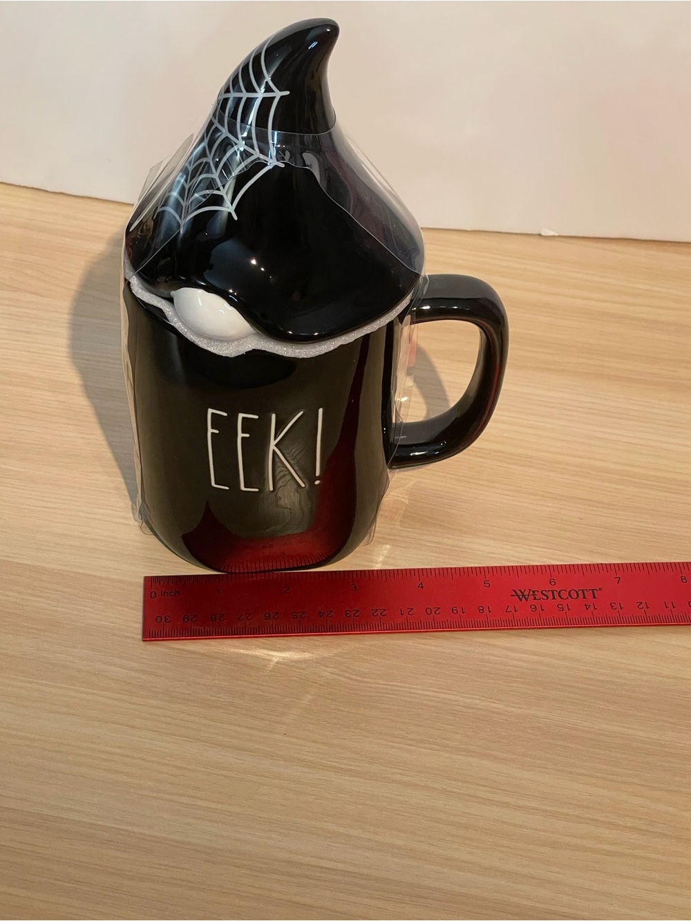 NWT. Rae Dunn Halloween 'Eek!' Black Ceramic Mug with Witch Hat Lid